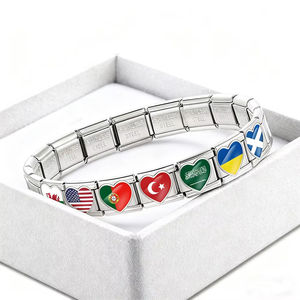 Bracelet en acier inoxydable de 9 mm avec breloque en forme de cœur, drapeau national italien, personnalisable, pour la fabrication de bijoux DIY, vente en gros - Product Image 5
