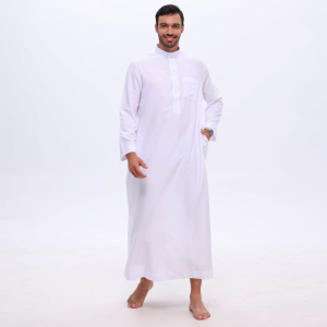 Thobe Musulmano di Alta Qualità in Poliestere Bianco, Design Kurta Pajama, Abbigliamento Islamico Arabo <span class=keywords><strong>da</strong></span> <span class=keywords><strong>Uomo</strong></span>, Marca OEM dal Guangdong - Product Image 3
