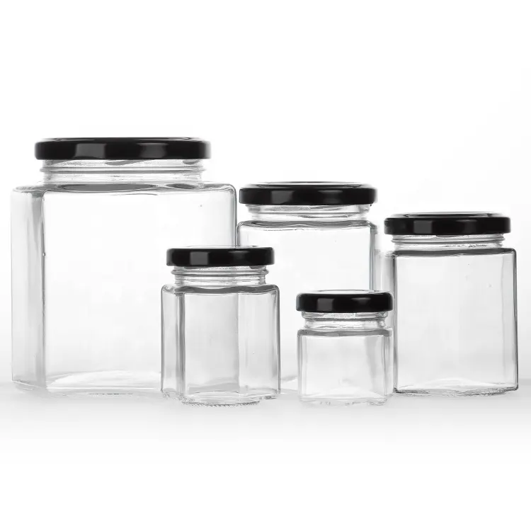 100ml-500ml Food Grade Vidro Jars Jam Jars Alta Qualidade Preço de Fábrica Transparente Hexagonal Jars
