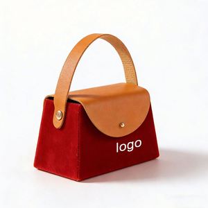Factory Direct Customizable <b>Red</b> Velvet Handbag <b>Gift</b> <b>Box</b> Leather Trim Elegant Ideal for Wedding & Cosmetic Packaging - Product Image 1