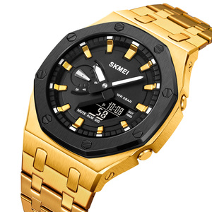 <span class=keywords><strong>Montre</strong></span> de luxe sport analogique-numérique en acier inoxydable pour <span class=keywords><strong>homme</strong></span>, étanche 5 BAR, lumineuse, avec alarme, chronographe et affichage LED - Product Image 3