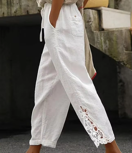 2025 ultimo stile <span class=keywords><strong>pantaloni</strong></span> Casual ricamati floreali in tinta unita <span class=keywords><strong>pantaloni</strong></span> di <span class=keywords><strong>lino</strong></span> di cotone bohémien corti donna <span class=keywords><strong>pantaloni</strong></span> Harem - Product Image 5