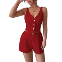 Ensemble deux pièces décontracté pour femme : gilet sans manches col en V haut de gamme et short taille haute uni en polyester/coton pour l'été