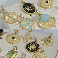 Bijoux personnalisés DIY Collier chaîne à maillons en acier inoxydable plaqué or Pendentif en pierre naturelle en émail géométrique Accessoires