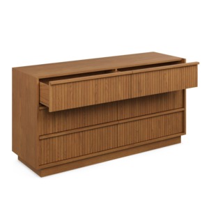 Midcentury Walnut Fluted 6-Drawer Wooden Dresser Stainless Steel Hardware Eco-Friendly Storage Chest Drawers Soft Close Drawers - Product Image 5