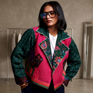 Chaqueta Acolchada Reversible de Seda Estampada Ligera Kantha para Mujer, Primavera, Otoño, Invierno - Product Image 3