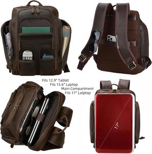 Leather Backpack for Men with 16" Laptop & <b>Camera</b> Lens Sleeve, Multi Pockets Weekend Trip Business Travel Overnight Camping <b>Bag</b> - Product Image 2