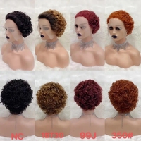 6 pouces Pixie Cut perruques bouclées cheveux humains brésiliens 13*4 dentelle frontale en gros transparent dentelle perruques courtes