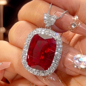 Toderi Jewelry Brass Gold Plated Red Corundum Large Jadeite Pendant 15*20mm Luxury Women <b>Statement</b> Necklace for Anniversary - Product Image 6