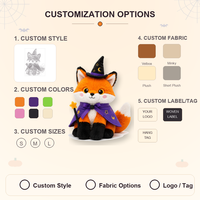 Peluche renard d'Halloween personnalisée, douce et rembourrée, avec chapeau de sorcier et cape, anti-stress, pour 3 ans et plus, décoration de fête, faible MOQ, support OEM/ODM