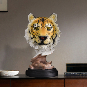 Simulazione testa di tigre scultura in resina artigianato tigre animale figurina con Base arredamento per la casa ornamenti caratteristici <span class=keywords><strong>natale</strong></span> - Product Image 6