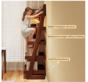 Custom 5 Tier <strong>Ladder</strong> <strong>Shelf</strong> <strong>Leaning</strong> Bookshelf with Wood Frame Tall Bookcase Standing Storage Organizer Solid Wood Storage <strong>Shelves</strong> - Product Image 5