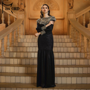 A maniche lunghe in velluto nero con paillettes Hijab arabo <span class=keywords><strong>Istanbul</strong></span> marocchino turco Dubai Muslim modesti abiti da sera lunghi da donna - Product Image 4