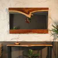 Modern Rectangle Live Edge Wood Wall Mirror Home Decor with Wood Frame for Bedroom