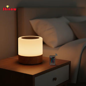 Lampe de chevet tactile RGB en bois avec capteur, port de charge USB rapide, 3 niveaux de luminosité réglables pour chambre/bureau - Product Image 1