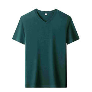 เสื้อยืดคอวีผู้ชาย ผ้าฝ้ายสีดำ สีพื้น ใส่สบาย แขนสั้น ผ้าบาง - Product Image 2