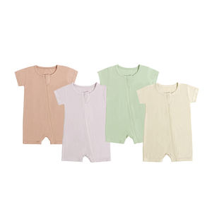 Barboteuse pour bébé à manches courtes en fibre de bambou de qualité supérieure avec fermeture à glissière avant Multi couleurs <span class=keywords><strong>pastel</strong></span> Jeu quotidien et sorties décontractées - Product Image 1