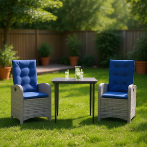 Ensemble de salle à manger de patio en polyrotin gris avec coussins, 2 places, mobilier de jardin extérieur, style contemporain - Product Image 2