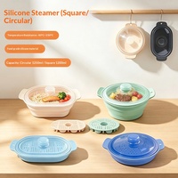 Casserole vapeur en silicone de qualité alimentaire, pot à soupe, tapis pliable pour four à micro-ondes et friteuse à air avec couvercle, adapté pour la cuisson à la vapeur des plats