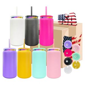 Custom logo Ready to Ship Double Walled Rainbow Plated 16oz Metal Can <b>Cups</b> With <b>Lids</b> <b>and</b> <b>Straws</b> for Laser Engrave - Product Image 1
