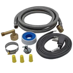 72" 6 Foot stainless steel hose and copper elbow. 6 Foot power cord with open wire ends dishwasher installation kit