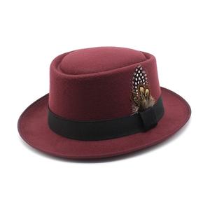 Sombreros de bombín Fedora para hombre de color sólido con lazo de cinta de plumas Boater Hati de Iglesia formal barato para fiestas - Product Image 1