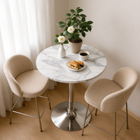 Table de bar moderne à hauteur de comptoir, réglable en hauteur, pivotante, ronde, avec plateau en marbre blanc pour les petits espaces