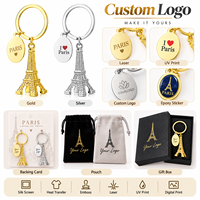 Porte-clés en métal personnalisé Tour Eiffel Paris, porte-clés souvenir en alliage de zinc, logo personnalisé, breloque de sac, faible MOQ, vente en gros