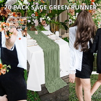 Lot de 20 chemins de table durables en gaze tissée 17x108 pouces Vert sauge Bohème pour Baby Shower, Mariage, Fête, Jardin d'été
