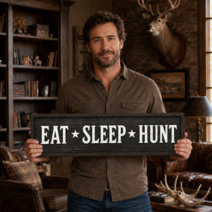 ป้ายโลหะวินเทจ Eat Sleep Hunt สำหรับตกแต่งบ้านล่าสัตว์ ห้องชายลี้ หรือตกแต่งผนังสไตล์โอลด์แฟชั่น - Product Image 1
