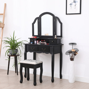Solid Wood <b>Dressing</b> <b>Table</b> <b>With</b> Mirror And <b>Storage</b> Drawers For Makeup Vanity Use - Product Image 1