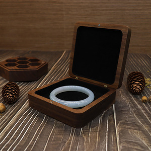 Solid Wood Jewelry <b>Box</b> Square 10.5x10.5cm <b>Black</b> Walnut Bracelet Display Storage Case - Product Image 1