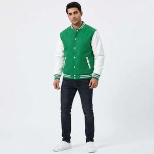 Blouson universitaire décontracté d'hiver avec col rabattable en tissu laineux épais, service OEM, décoration à motifs - Product Image 1