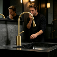Robinet de salle de bain moderne à col de cygne, mitigeur chaud/froid à poignée unique avec bec pivotant à 360 degrés pour hôtels et villas de luxe