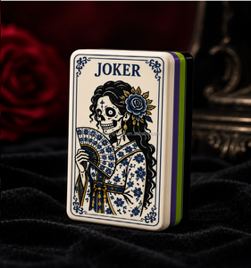 Juego de Mahjong Americano de Porcelana Azul Nocturna de 160 Fichas, Colección Gótica de Halloween con Fichas Grabadas y Rellenas de Color - Product Image 1