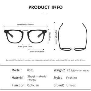 <span class=keywords><strong>CS</strong></span>-8001 New Arrival quý ông unisex Acetate vuông kính quang học màu đen rùa dày ý thời trang vuông Acetate khung - Product Image 6