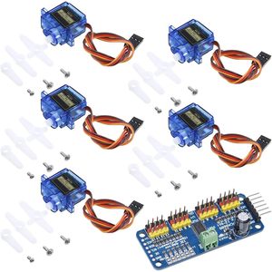 Alamscn - Juego de 5 Servomotores SG90 de 9g con Módulo Controlador PWM de 16 Canales para Brazo Robótico RC, Kit de Robótica DIY - Product Image 1