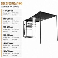 Auvent de voiture 90 degrés en vinyle enduit noir 420D, tube de 1,2 mm, 6 tailles, housse en aluminium 1000G, base en prunier, OEM 4x4 pour le camping