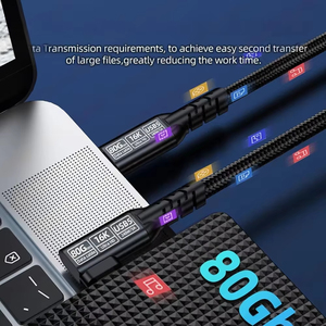 สายดาต้า PD 240W 5A หัวงอ USB <span class=keywords><strong>5</strong></span>.0 80Gbps Thunderbolt <span class=keywords><strong>5</strong></span> Type <span class=keywords><strong>C</strong></span> สำหรับชาร์จเร็ว ใช้ได้กับ MacBook iPhone 17 Pro Air แท็บเล็ต แล็ปท็อป - Product Image 4
