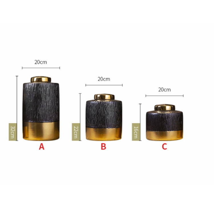 New style living room dry flower decoration gold edged black ceramic vase