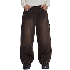 Vintage Brown Baggy <b>Carpenter</b> Jeans Hammer Loop Heavy Weight Denim <b>Pants</b> for <b>Men</b> Double Knee <b>Pants</b> Trouser Wash Jeans - Product Image 2