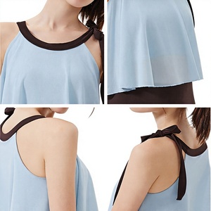 Débardeur de sport pour femme 2-en-1 avec nœud papillon, superposition en maille, séchage rapide, extensible, rembourré, pour fitness et yoga, sans manches, coupe courte, vente en gros - Product Image 4