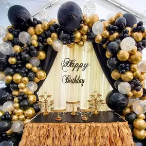 Kit de guirlanda de balões dourados pretos para decoração de festas de aniversário e formatura