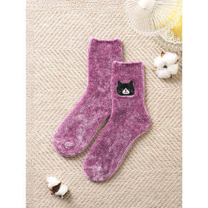 Handmade <b>Purple</b> <b>Velvet</b> Women's Sleepwear Comfortable Sleeping Socks - Product Image 1