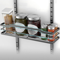 Étagère à épices murale moderne en acier inoxydable 2-en-1 avec panier réglable pour rangement dans les armoires de cuisine et les placards