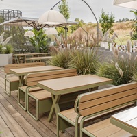 Ensemble de table et banc de patio extérieur en alliage d'aluminium moderne pour parc, salle à manger, hôtel