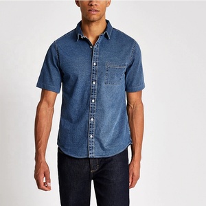 Custom High Quality <strong>Mens</strong> Black Plain Muscle Fit Short Sleeve <strong>Button</strong> Down <strong>Shirt</strong> Made in China - Product Image 6