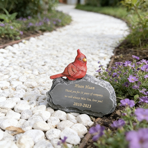 Plaque commémorative pour animaux de compagnie en résine personnalisable - Nom/date/citation gravable, design oiseau rouge et pierre, idéal pour marquage de <span class=keywords><strong>jardin</strong></span> - Product Image 3