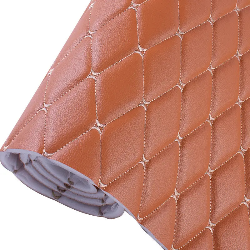 customize thickness leather car interior embroidery quilted leather with foam sofa stitch diamond stitched leather floor