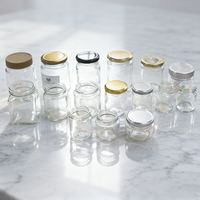 Stoples Kaca Bulat Food Grade 25ml-1000ml dengan Tutup Logam Kedap Udara untuk Penyimpanan Madu, Selai, Jelly, dan Acar